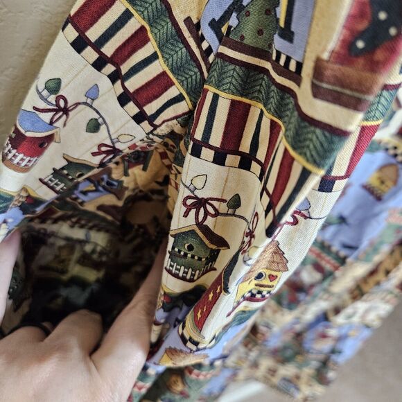 VTG 80s Christmas Sheath Dress Apron Womens Holiday Santa Winter Grandma Birds L - Picture 7 of 9